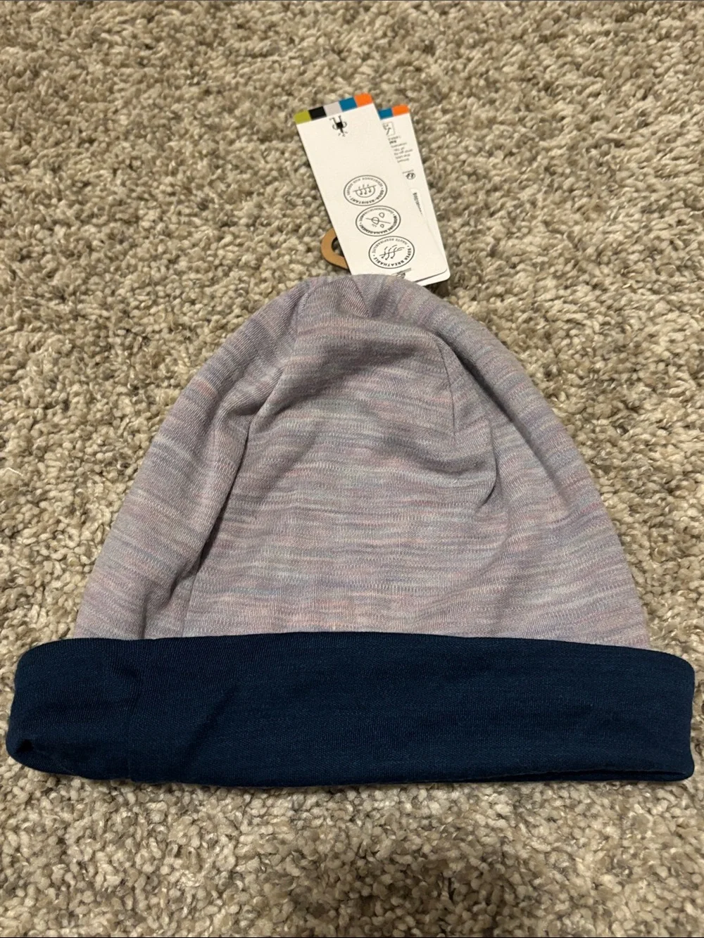 NWT Smartwool Kids Heathered Light Purple Beanie with Navy Cuff L/ XL